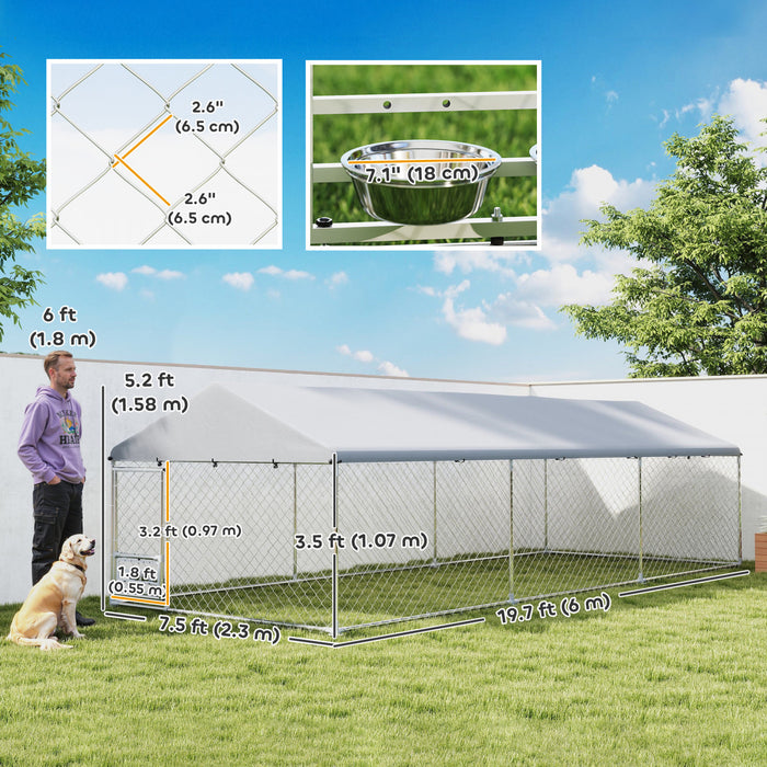 Dog Run W/ Adjustable & Rotating Bowls, 19.7' X 7.5' X 5.2'