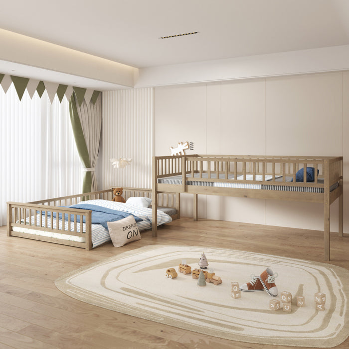 Sabrina – Lit Superpose Convertible En Bois Massif, Format Full Xl Sur Queen Avec Echelle – Noyer