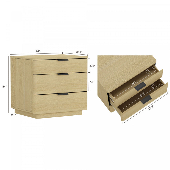 Table de nuit moderne Payton 66 cm en chene naturel (3 tiroirs) - Lot de 2