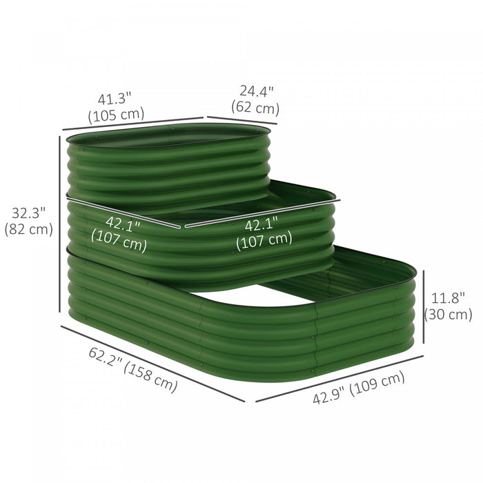 Outsunny Kit De Lit De Jardin Sureleve A 3 Niveaux, Boite De Jardiniere Galvanisee Exterieure De 5.2x3.6x2.7ft Avec Bordure De Securite Pour Les Legumes, Fleurs, Fruits Et Herbes, Vert