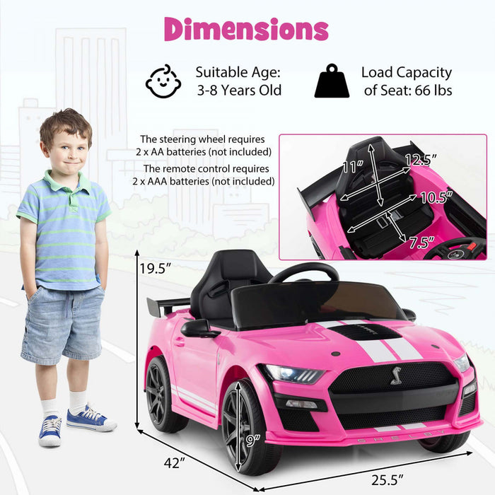 Costway 12v Sous Licence Ford Mustang Shelby Gt500 Enfants Rouler Sur Voiture Avec Telecommande Rose