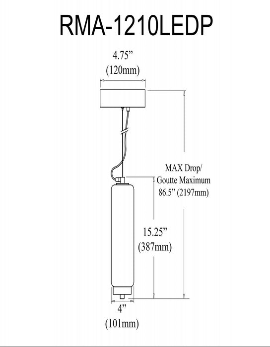 Luminaire suspendu Ramona de Dainolite en verre cannelé transparent, avec fini laiton vieilli et ampoule à DEL de 10 W