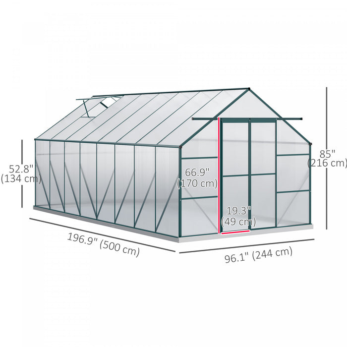 Outsunny Serre En Polycarbonate Avec Porte, Gouttiere, Aeration, Vert