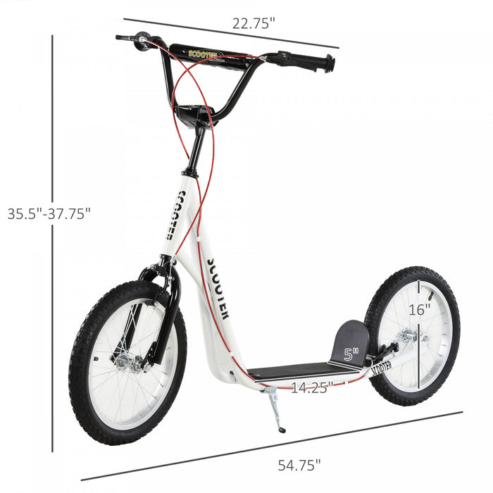 Trottinette Pour Les Jeunes, Ados Avec 16'' Roue Gonflable Freins Doubles Pour\n5 Ans Et Plus Blanc