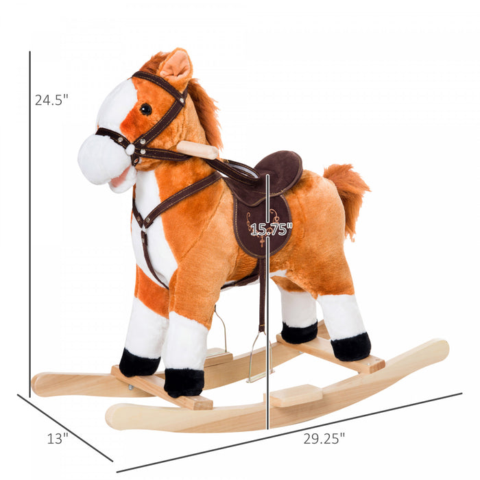 Qaba Cheval A Bascule En Peluche Pour Enfant Avec Son Realiste Rouge Marron