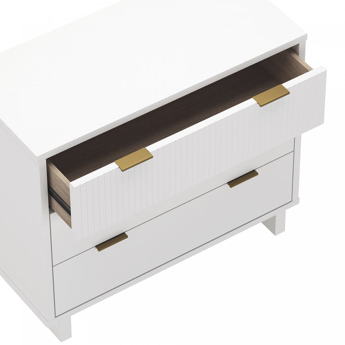 Commode contemporaine Elara 38\" en bois massif blanc (3 tiroirs)