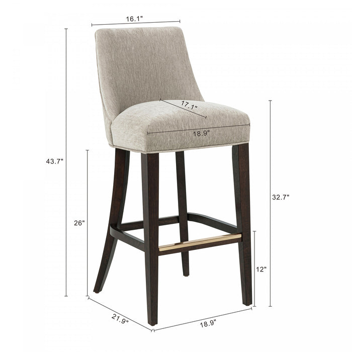 Tabouret de bar moderne en bois Beever avec revetement en chenille taupe