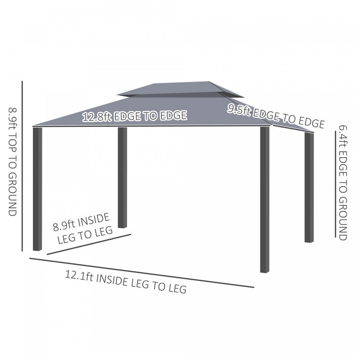 Outsunny 13' X 10' Tonnelle De Terrasse Exterieure Avec Double Toit En Polyester, Parois Laterales En Maille Ventilee Et Cadre En Aluminium Solide, Gris Fonce