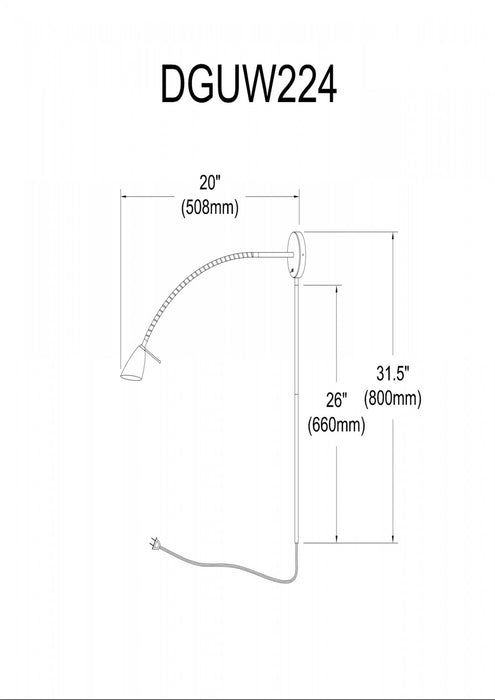 Lampe de lecture murale Winford de Dainolite avec fini chromé satiné