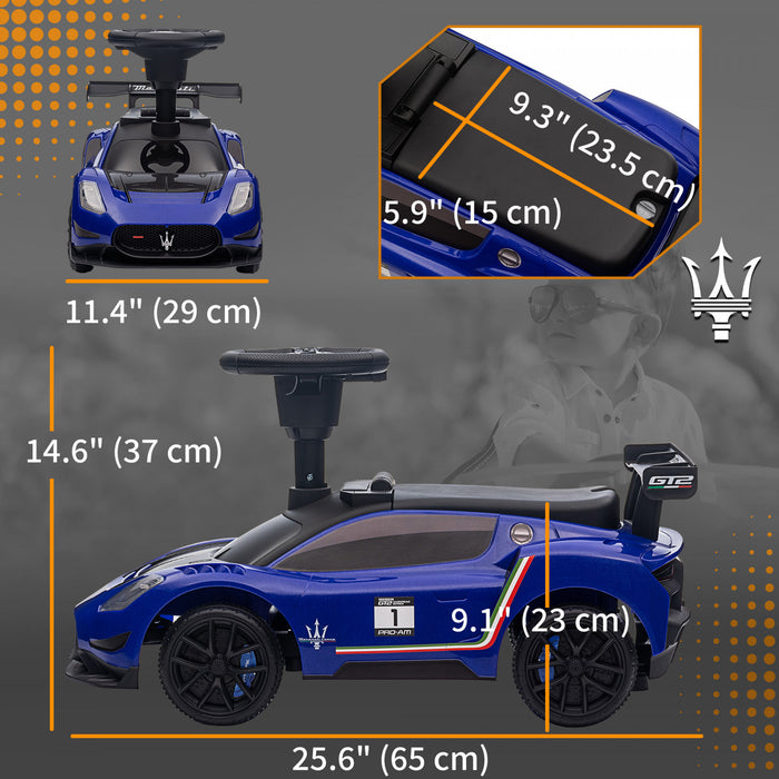 Qaba Voiture Coulissante Pour Bebe Sous Licence Maserati Gt2 Avec Rangement Sous Le Siege, Musique, Klaxon, Voiture Pour Tout-petits De 18 A 60 Mois, Bleu
