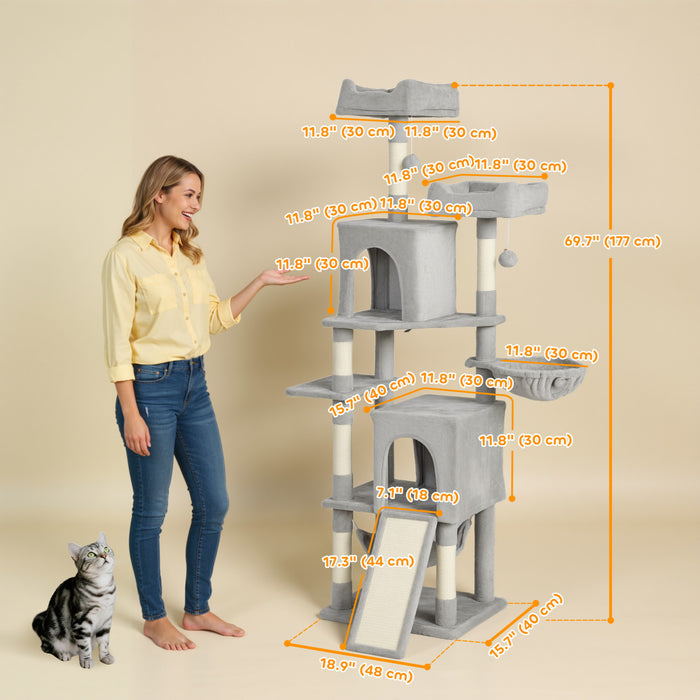 Arbre a chat PawHut de 99 cm pour interieur, tour a chat avec griffoirs, niche, perchoir, plateformes, centre d'activites pour chatons a plusieurs niveaux, blanc