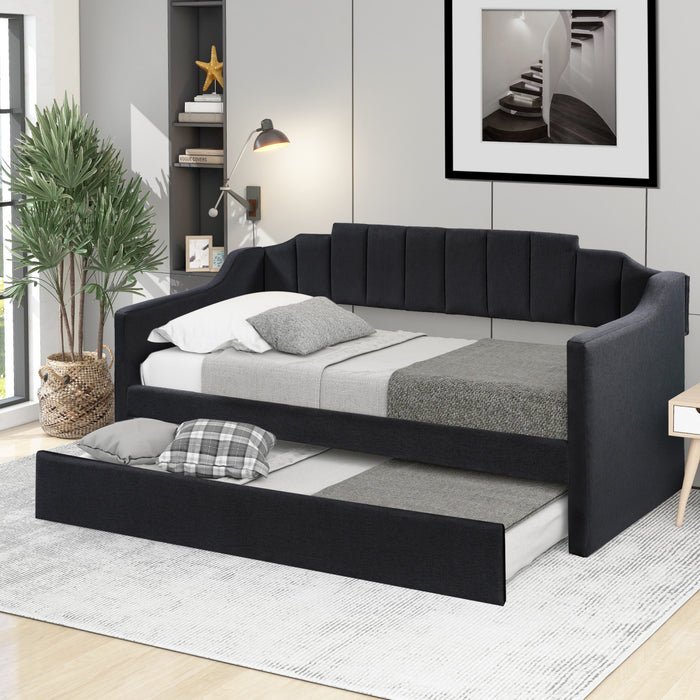 Phyllis – Lit De Jour Rembourre Avec Lit Gigogne, Format Simple, Noir