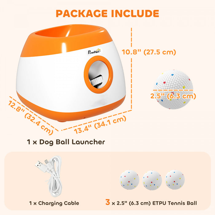 PawHut Lanceur de Balles Automatique pour Chien avec 3 Ballons ETPU, Distance de 8 a 24 m, Jouet Interactif pour Chiens Moyens et Grands avec Telecommande, Utilisation Interieure et Exterieure