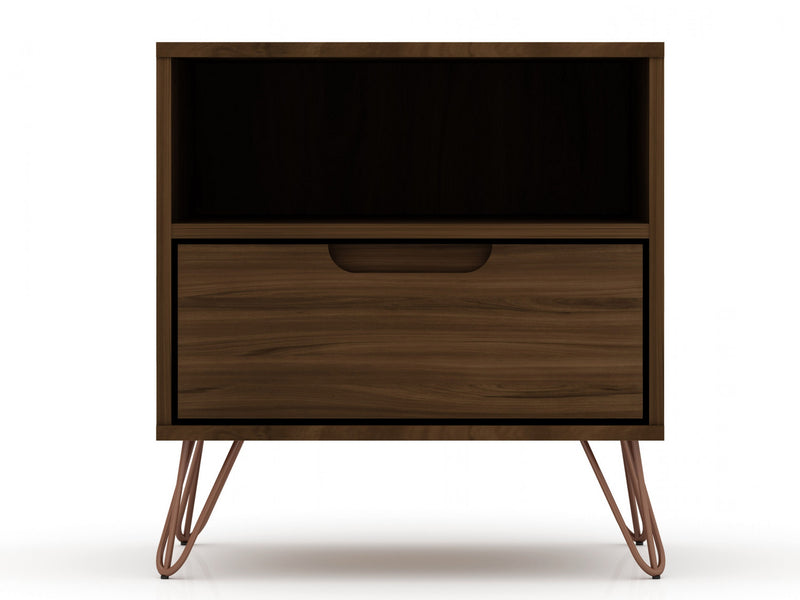 Table de nuit Rockefeller Mid-Century Modern 20\" en brun chataigne (1 tiroir) - Lot de 2