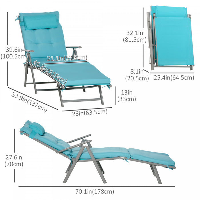Outsunny Chaise Longue D'exterieur Avec Design Pliant, Bleu