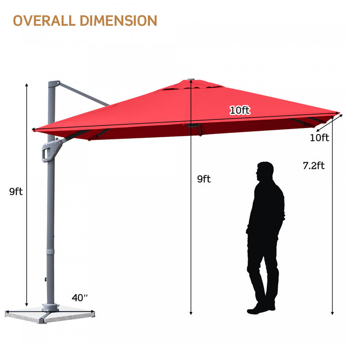 Costway Parasol cantilever 10x10 ft pour terrasse, aluminium, rotation 360°, inclinable, vin