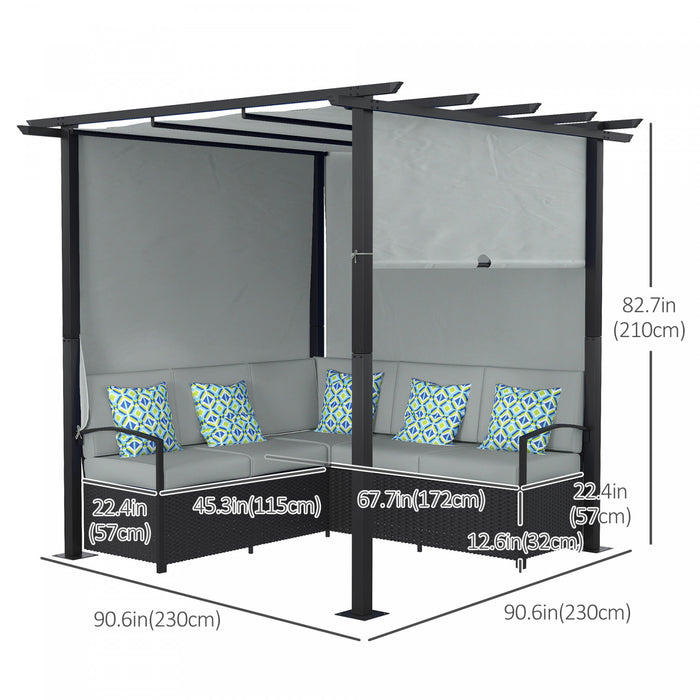 Outsunny Meubles De Terrasse Avec Canape Pergola Retractable, Gris