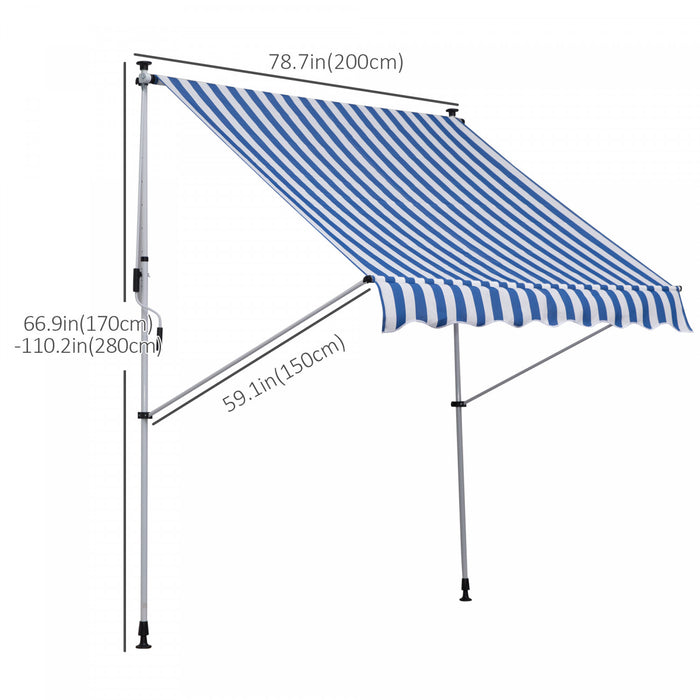 Outsunny Store Banne Manuel Retractable Inclinaison Reglable Installation Rapide Metal Alu Polyester Bleu
