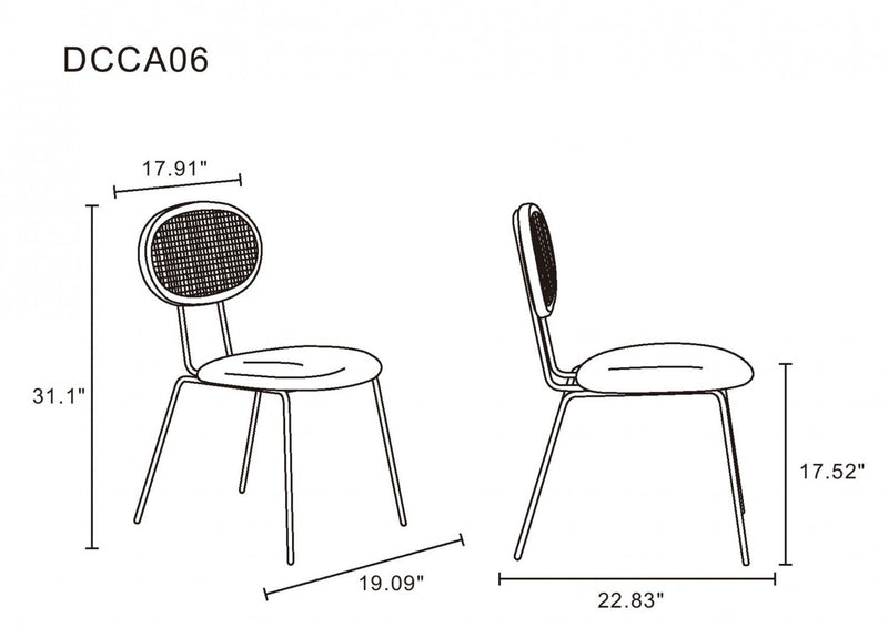 Chaise de salle a manger Jardin Industry Chic avec dossier en cannage et assise rembourree, coloris flocon d’avoine et naturel – Lot de 4