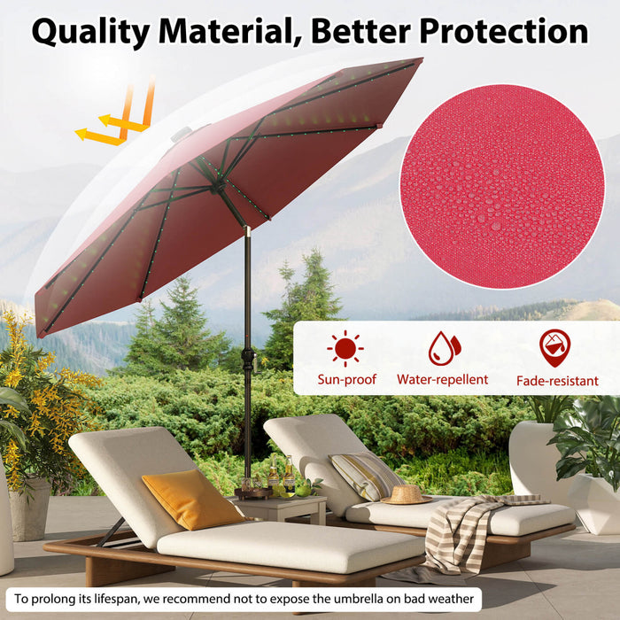 Parasol solaire Costway 10 FT avec 96 LED, inclinaison reglable a 35°, haut ventile, rouge