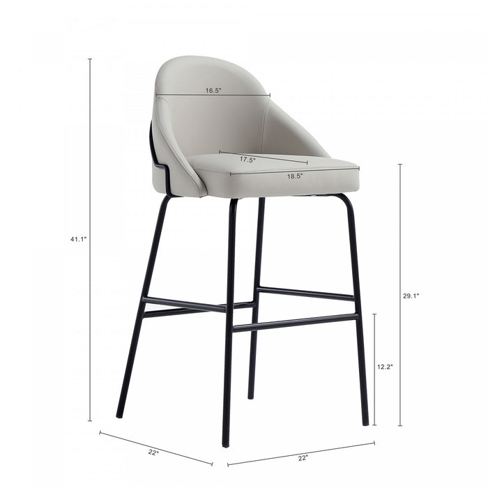 Tabouret de bar moderne en metal Gracie avec revetement en tissu, gris pierre et noir - Lot de 3
