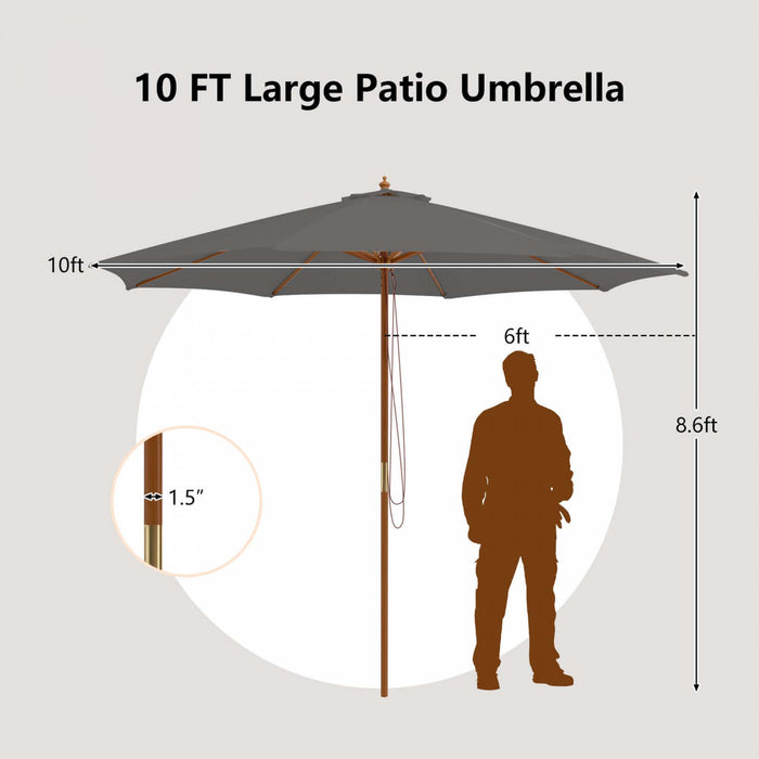Parasol de marche en bois Costway 10 pieds avec poulie et 8 baleines en bambou, tissu d'ombrage gris