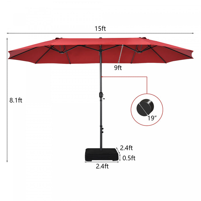 Costway Parasol double face jumeau 15FT pour terrasse avec manivelle et base de marche vin