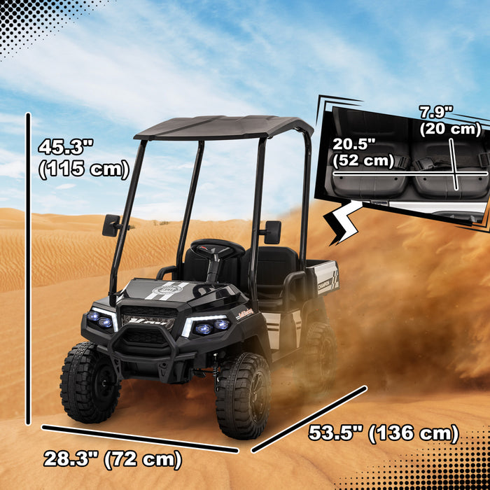 Qaba Voiture Electrique 2 Places Pour Enfants, Voiture Electrique Alimentee Par Batterie 24v Avec Telecommande, Suspension A Ressorts 4 Roues, Pare-soleil, Musique, Lumiere, Noir