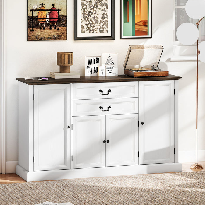 HOMCOM Buffet de style campagnard 58 po avec station de charge, blanc