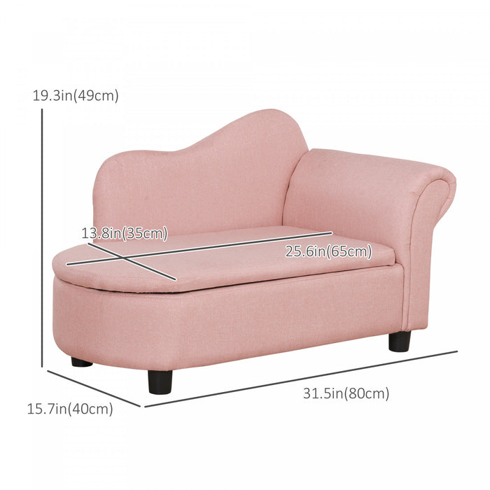 Qaba Fauteuil Enfant Design Canape Pour Enfants Compartiment De Rangement Grand Confort Accoudoirs Assise Dossier Garnissage Mousse Haute Densite Dim. 31.5\"l X 15.75\"l X 19.25\"h Rose