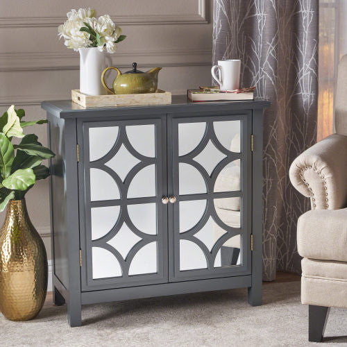 Joyce Armoire A Deux Portes En Bois De Sapin Massif Avec Finition Miroir, Gris Charbon