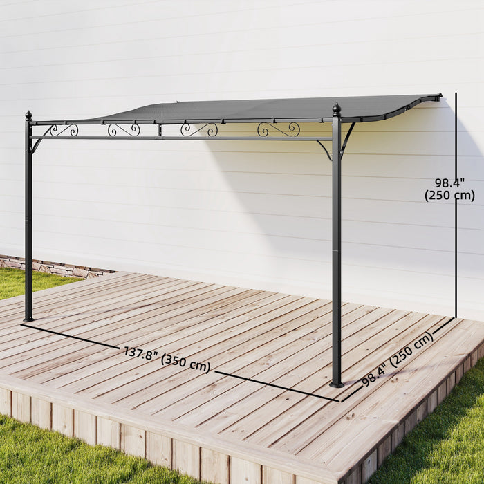 Pergola Murale Outsunny 350 cm x 250 cm, Gris Fonce