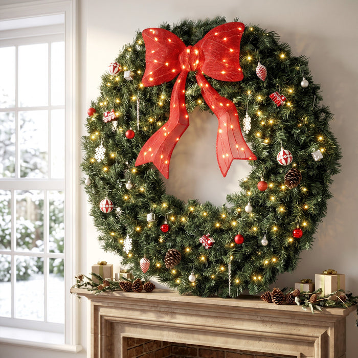 HOMCOM Couronne de Noel lumineuse 122 cm, verte