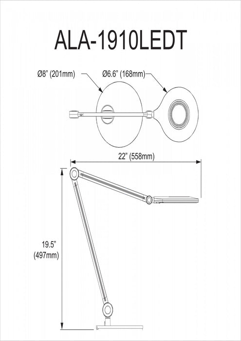 Lampe de bureau Alina de Dainolite avec fini noir et aluminium brossé et ampoule de 10 W