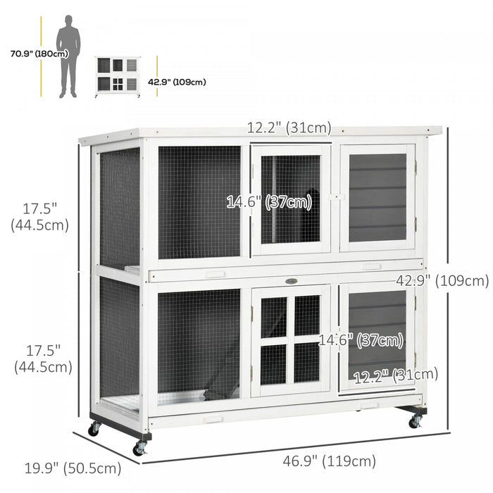 Clapier A Lapins En Bois A 2 Niveaux Avec Roues, Gris Fonce