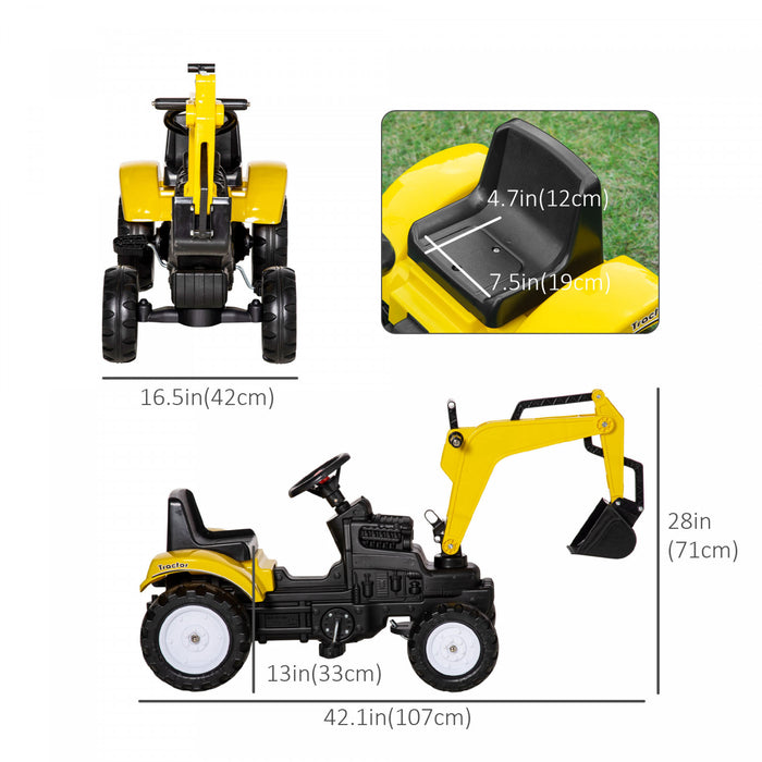 Aosom Voiture De Chantier, Pelle A Pedale/jouet De Pelleteuse Avec Klaxon Pour Enfants Et Tout-petits 3+, Jaune