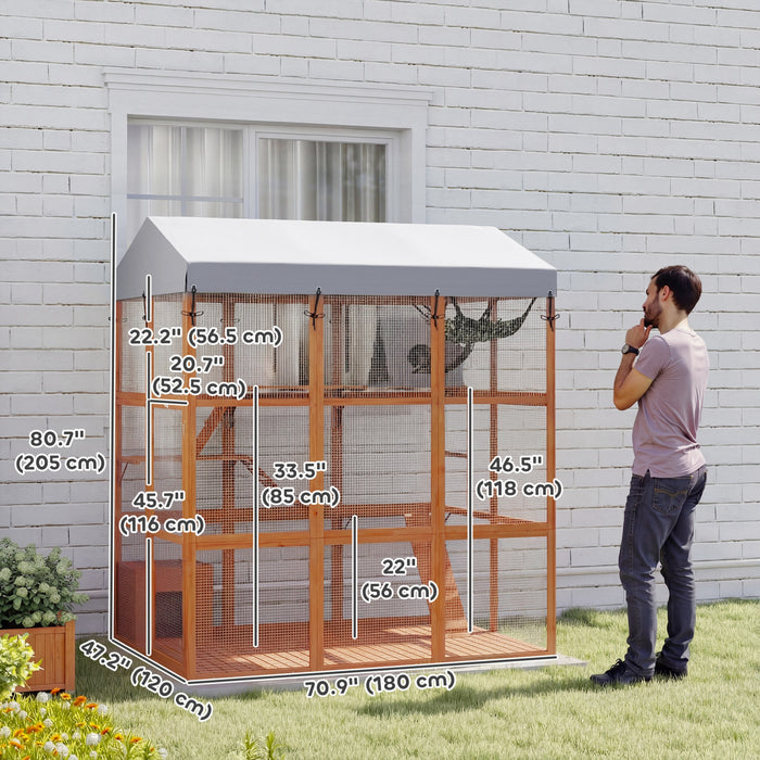 Catio de 205 cm de haut avec sol anti-evasion et nettoyage facile