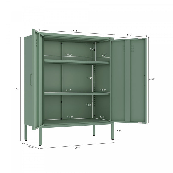 Armoires de rangement modernes Naomi 2 pieces en metal, vert sauge