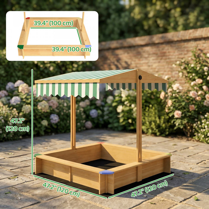 Outsunny Bac a Sable en Bois avec Couverture, Toit Ajustable, Marron Clair