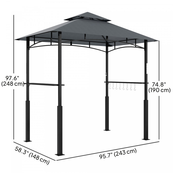 Outsunny Gazebo Grill 8' X 5', Abri Bbq Avec Lumiere Led, Gris Fonce