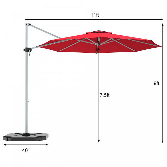 Costway Parasol deporte pour patio de 11 pieds, rotation a 360 degres, inclinaison en aluminium, rouge