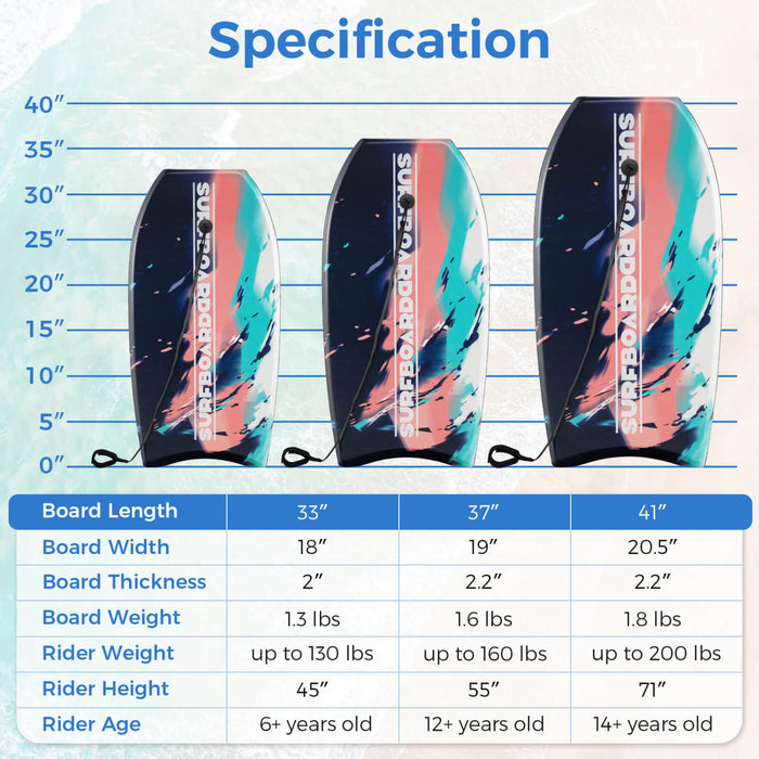 Costway 33\" Body Board Leger Avec Eps Core Xpe Deck Hdpe Fond Croissant Tail Multi-couleur