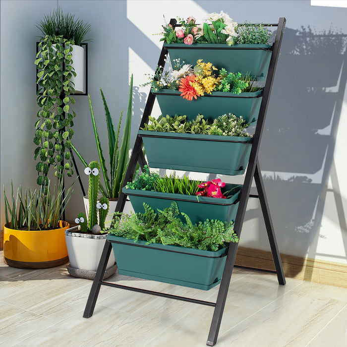 Boite De Planteur De Jardin Vertical Costway A 5 Niveaux Eleve Lit Eleve W / 5 Conteneur Vert
