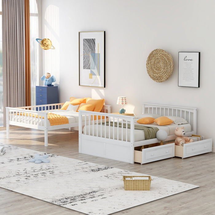 Lit Superpose Convertible Brady En Bois Massif, Taille Double, Avec Tiroirs, Blanc