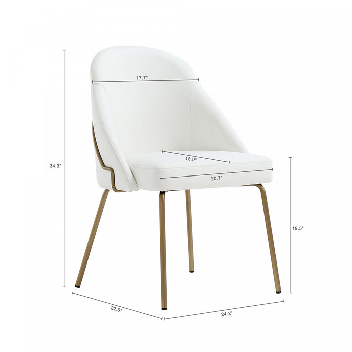 Chaise de salle a manger moderne Gracie en metal et cuir vegetalien blanc et or