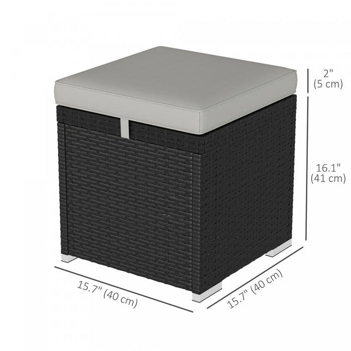 Outsunny Ottoman d'exterieur en osier 2 pieces avec rangement, noir