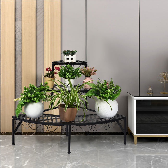 Presentoir Pour Plante 3 Niveaux, Etagere En Metal Pour Plantes, Grand Format, Presentoir Pour Exterieur Et Interieur, Pour Jardin/terrasse/balcon, Facile A Monter, Noir