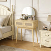 HOMCOM Vanity Desk with Mirror, Makeup Vanity with 2 Drawers, Natural Wood