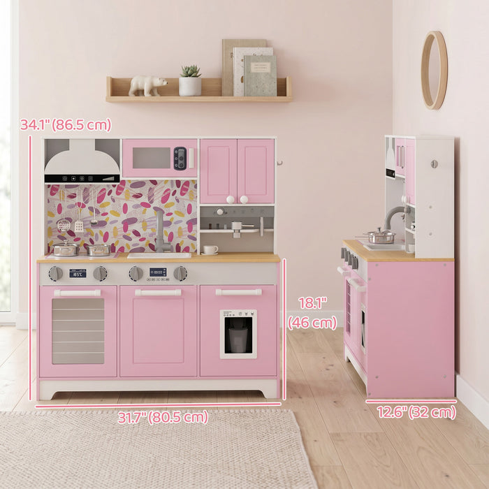 Qaba Cuisine Enfant avec Machine a Cafe et Machine a Glacons, Rose