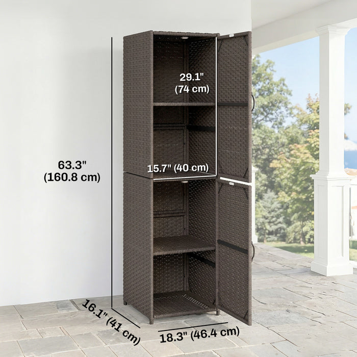 Armoire de rangement en rotin Outsunny avec etageres reglables, marron